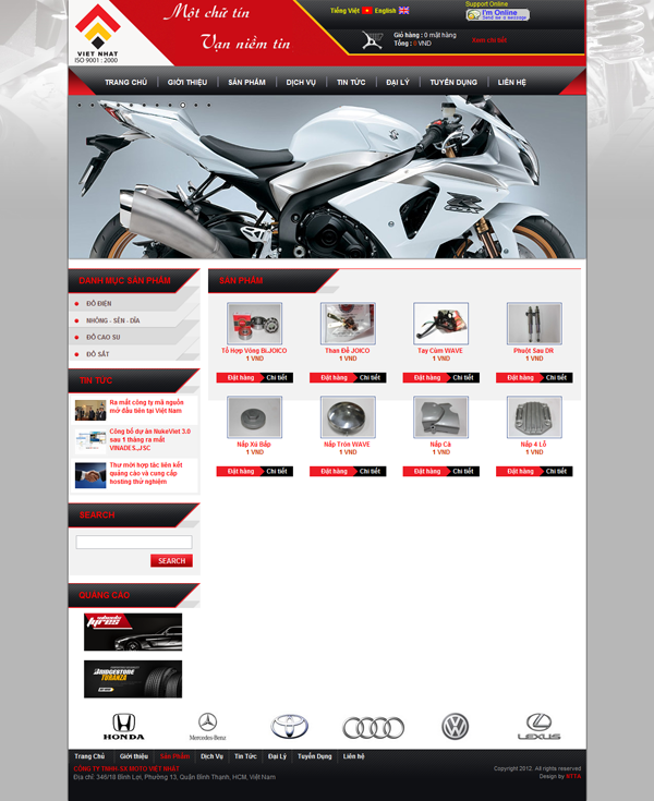 Thiết kế website phụ tùng xe máy Cty Việt Nhật