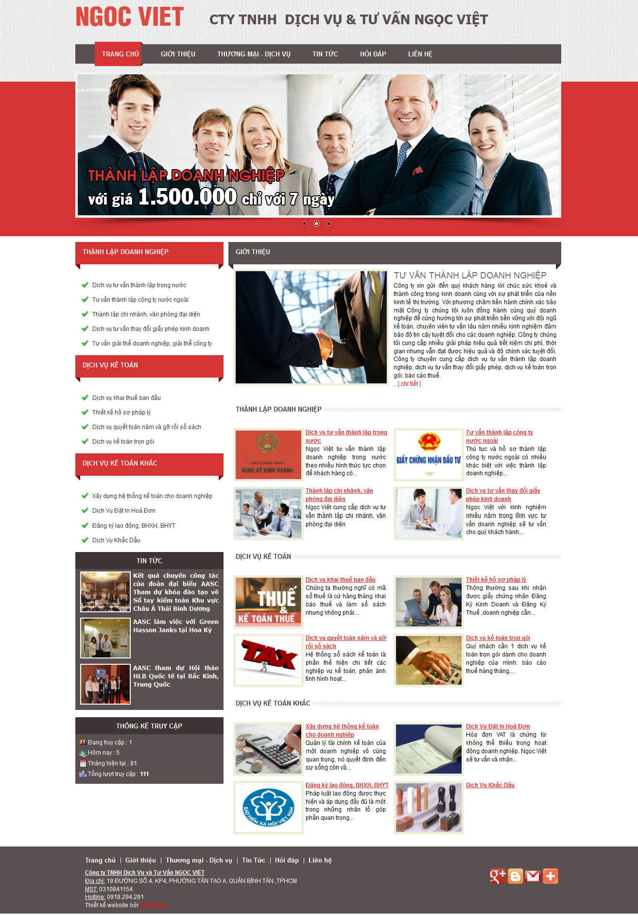 Thiết kế website dịch vụ thành lập công ty - Ngọc Việt