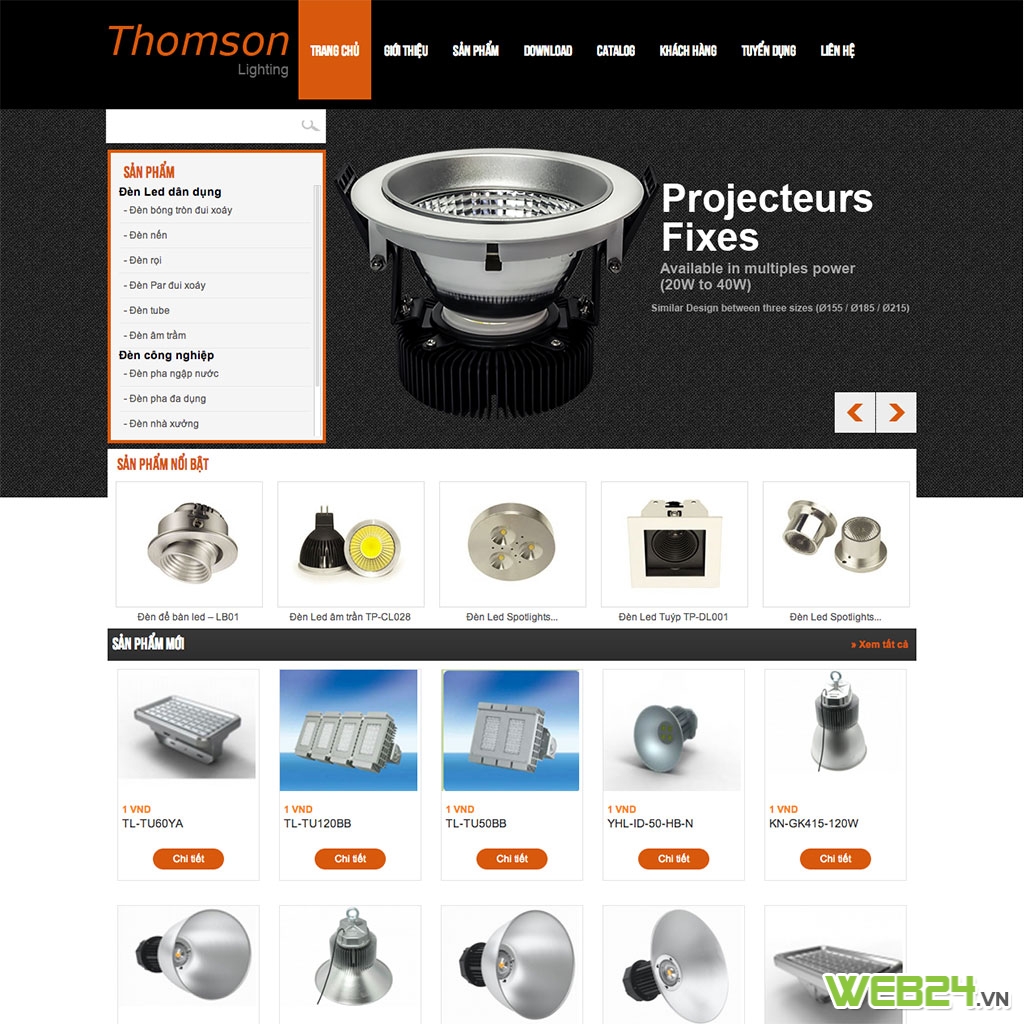 Thiết kế web công ty Thomson Lighting