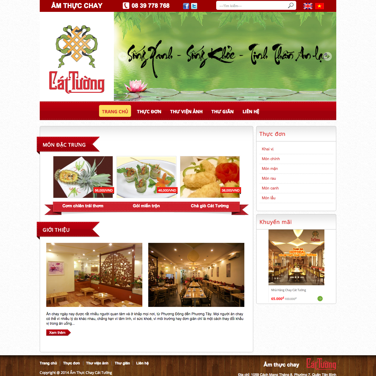 Thiết kế web nhà hàng chay Cát Tường